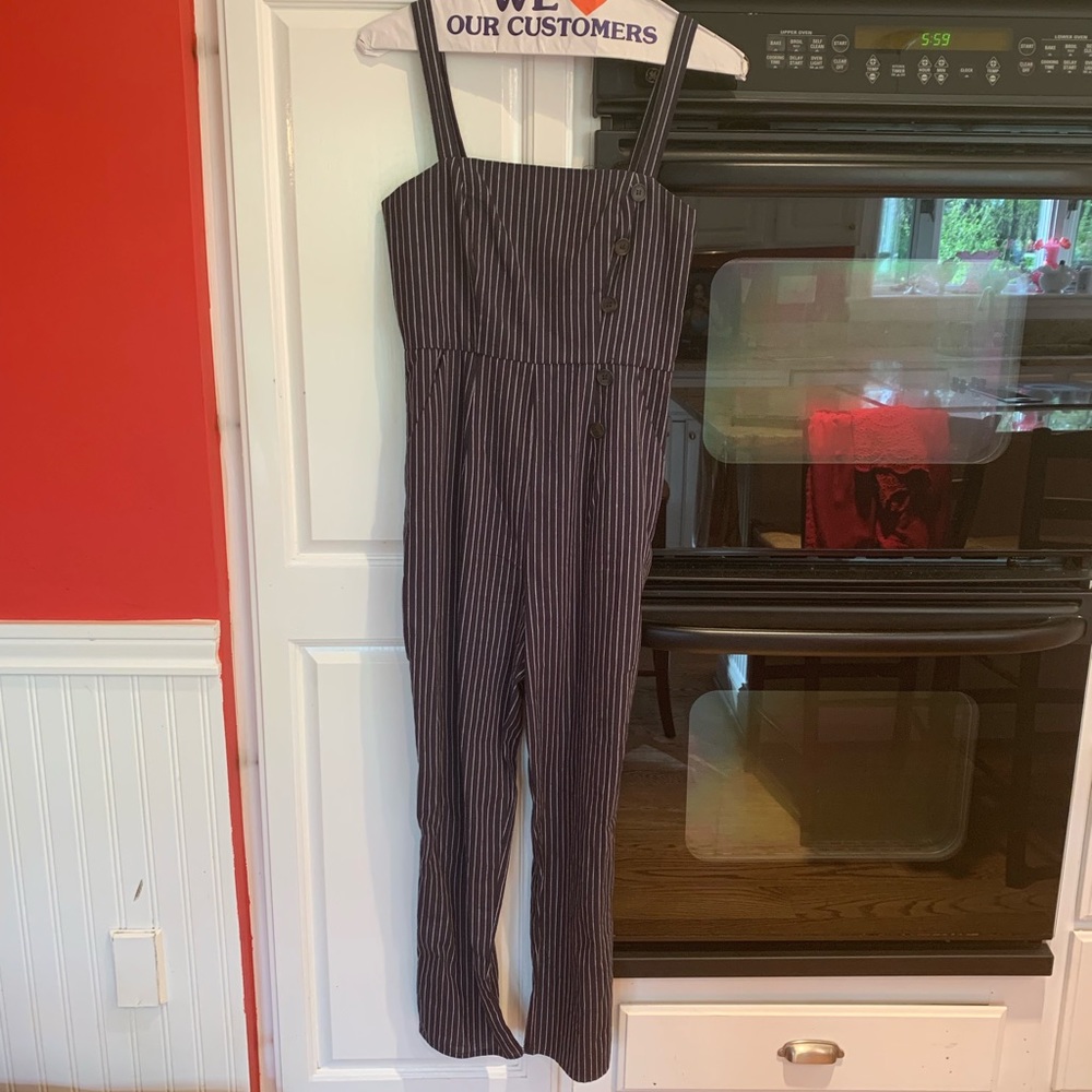 Navy Blue Striped Jumpsuit